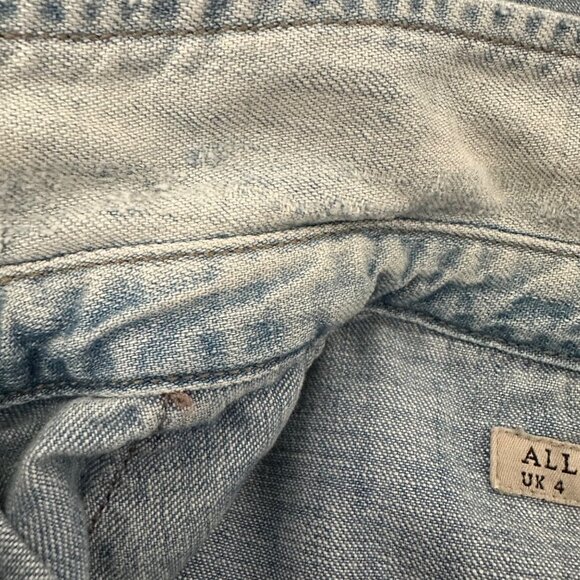 All Saints Ines Denim Button Up Shirt Coastal Cowgirl Blue Sz 0 - Picture 12 of 12